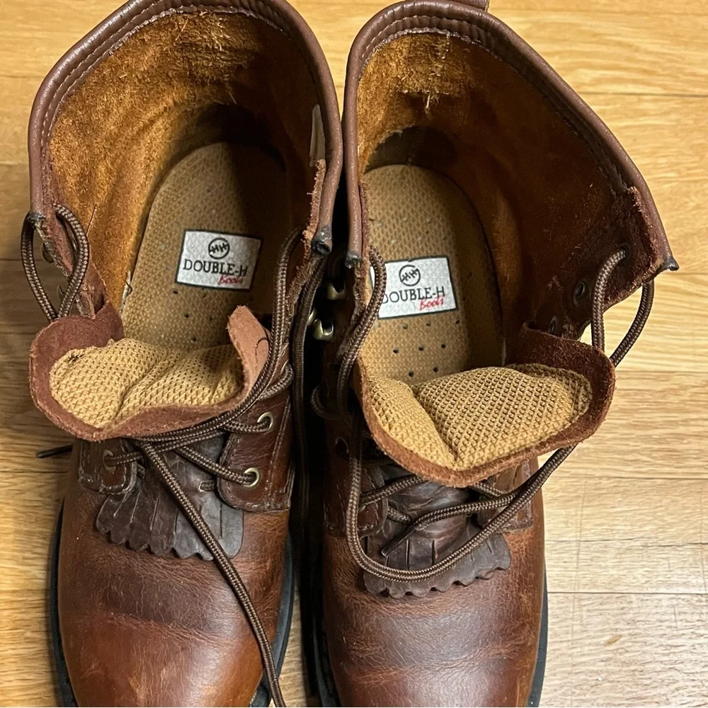 Double‎ H Western Packer Lacer Roper Cowboy Brown Leather Boots 7.5 - Picture 3 of 8